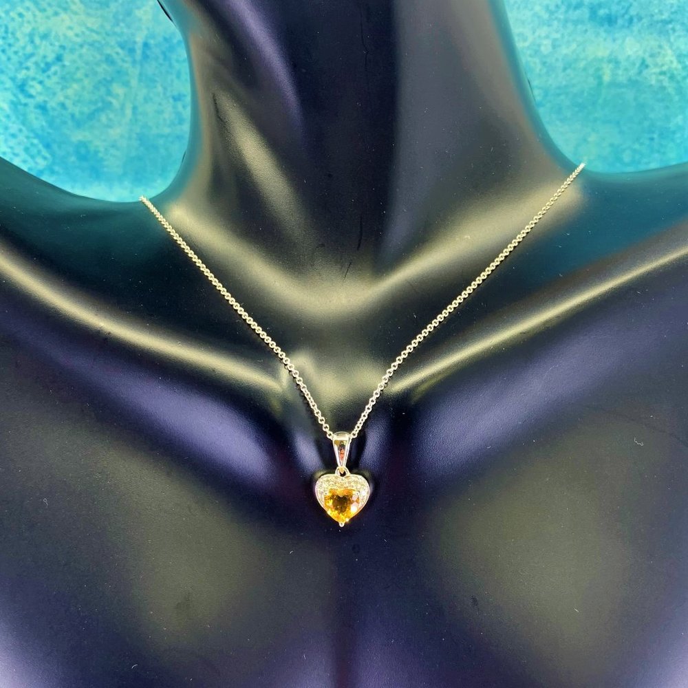 14K Gold Heart Shape Citrine & Diamond Pendant